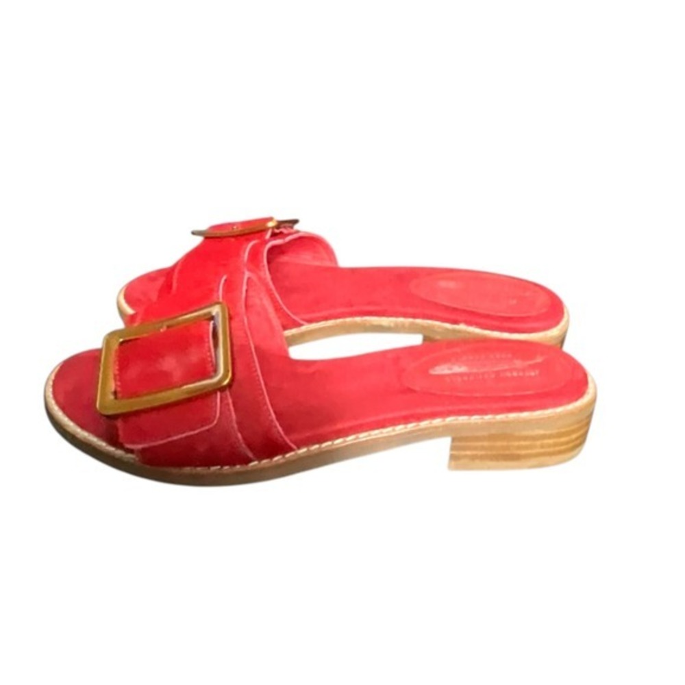 Jeffrey Campbell Sandals Womens 7.5 Red Free People Calf Hair Buckle Slide Shoes - Picture 4 of 16
